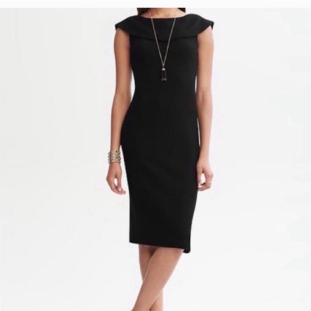 Banana Republice Black Wool Foldover Sheath Dress - Picture 3 of 9